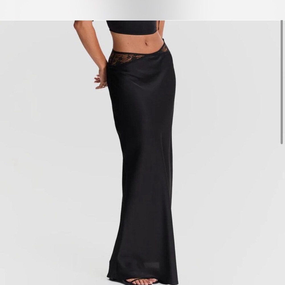Sold on DePop - Sasha Therese Valentina Maxi Skirt (Black with Lace Detail)
